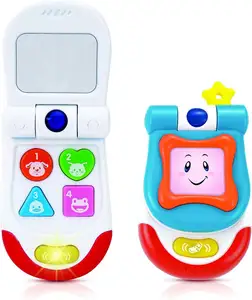 Mainan bayi ponsel lipat interaktif suara dan tombol musik Plus nada dering yang realistis, termasuk cermin dan efek cahaya yang menyenangkan