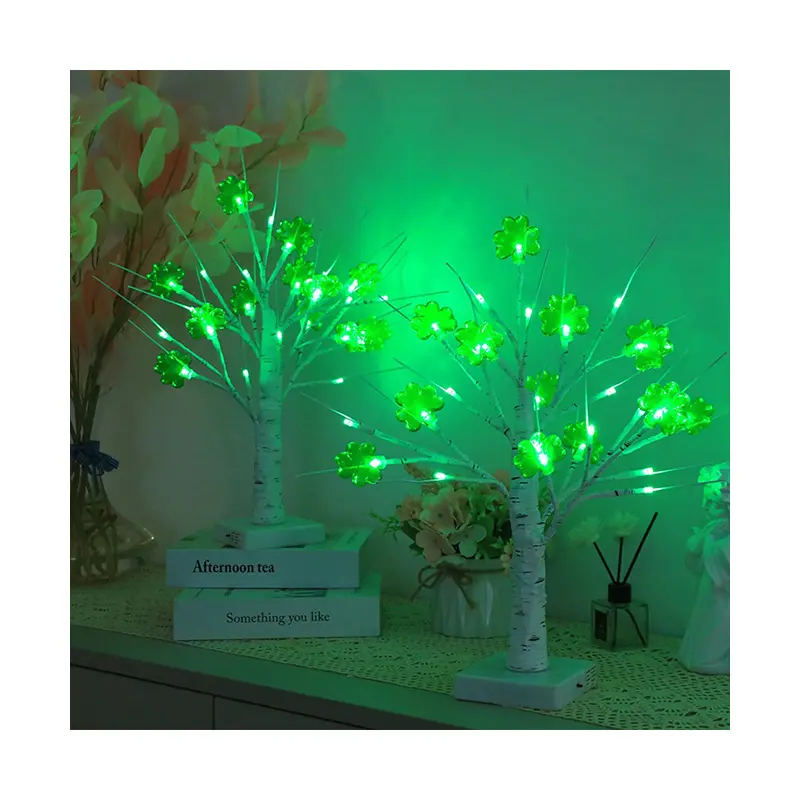 Luz LED para Dia de São Patrício, grama da sorte irlandesa, trevo de quatro folhas, modelo de árvore, brilho decorativo, atacado