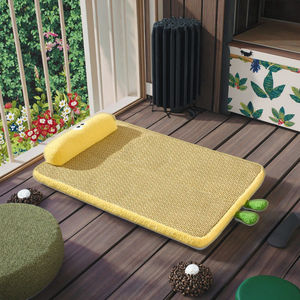 Neues Sommer-Haustierbett mit Solidem Muster, Umweltfreundliche Quadratische Hundehütte, Kühlende Rattanmatte, Kratzfestes und Verschleißbeständiges Katzenbett - Product Image 1