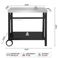 Chariot de préparation BBQ extérieur à 2 niveaux en acier inoxydable, table de préparation mobile avec roues pour jardin, patio et restauration commerciale