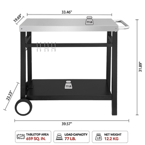Double Tier Outdoor Barbecue <b>Worktable</b> Cart, Heavy Duty Stainless Steel BBQ Prep Cart for Patio Restaurant Outdoor Cooking - Product Image 2