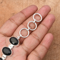 Bracelet chaîne et maillons pour femme, fait main, plaqué argent, avec pierre précieuse zircon noir, style tendance, en laiton, idéal pour un cadeau