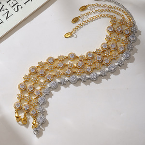กำไลข้อมือทอง18K ปรับได้ทำจากสเตนเลสประกายระยิบระยับ5A สุดทรงลูกบาศก์เซอร์โคเนียสร้อยข้อมือดอกไม้ทรงกลมสำหรับเป็นของขวัญสำหรับผู้หญิง - Product Image 5