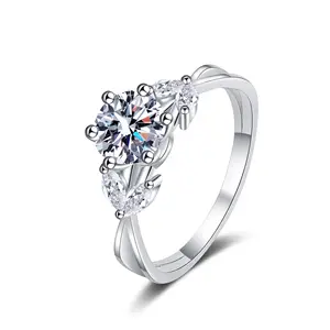 高級高級結婚指輪パスダイヤモンドテスト1カラットモアッサナイト925スターリングシルバージュエリー女性リング卸売