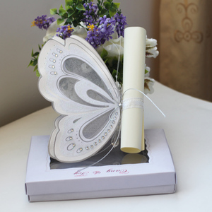 Cartes d'invitation fantaisie en papier découpé au laser <span class=keywords><strong>rose</strong></span> blush avec des papillons 3D pour mariage, baby shower, baptême - Product Image 4