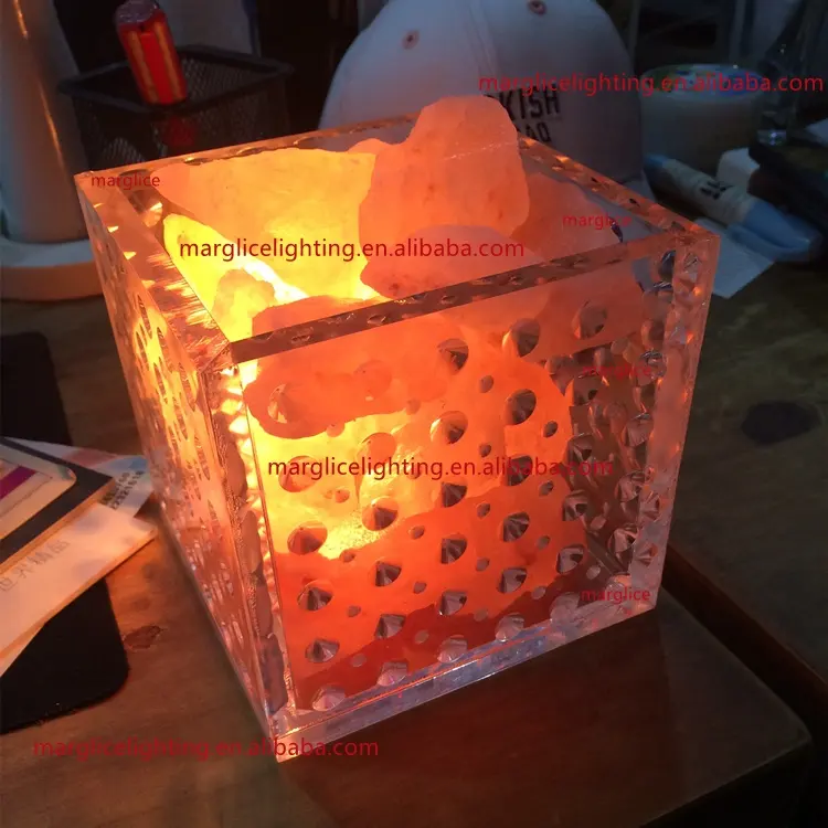 Hot Sale CubeAtmosphere Light Professional Manufacturer OEM Bubble Acrylic Salt Lamp with Custom Made Size and Shape