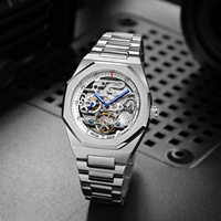 Montre Mode Squelette Automatique Mécanique en Acier Inoxydable pour Hommes Montre de Luxe