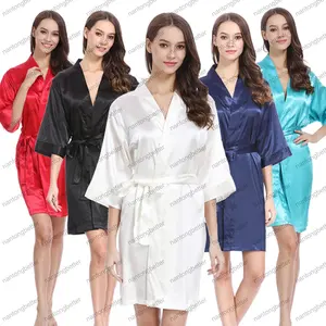 Kimono de satén sedoso para dama de honor, bata Kimono de 55 colores en blanco, venta al por mayor