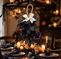 Bouquet de fleurs d'hibiscus artificielles faites à la main pour Halloween, décoration noire pour fête en plein air, style minimaliste