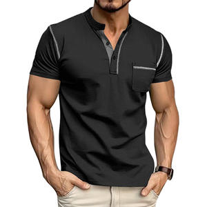 Camiseta Henley de Punto de Secado Rápido Personalizada para Hombre, Estilo Americano, Informal, Verano, Corte Regular, Poliéster y Elastano, Ropa al por Mayor - Product Image 1