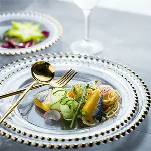 Europäische Art Kreative Western Food Goldrand Perle Klarglas Lade teller Obst Essteller Hochzeits teller Tablett Pearl Pad