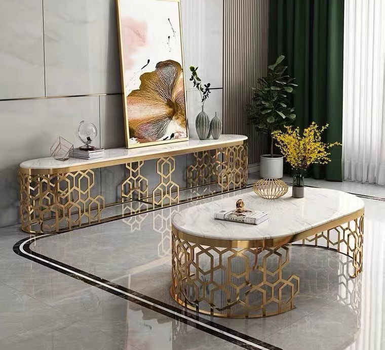 Center Living Room Furniture New Design High Quality Simple Metal Coffee Tables Modern Marble Centre Tables Metal Support Oem