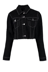 New Fancy Women Chic Wholesale Cropped <strong>Black</strong> Plain <strong>Jean</strong> <strong>Jackets</strong> - Product Image 4