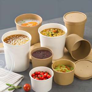 Bacs à soupe jetables écologiques en papier kraft de qualité alimentaire, résistants au micro-ondes, avec revêtement PE, 8oz, 12oz, 16oz - Product Image 5