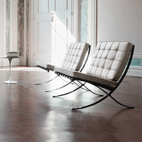 Fauteuil Lounge Barcelona Moderne et Luxueux en Cuir, avec Ottomane, Cadre en Acier Inoxydable, Siège d'Appoint pour Salon