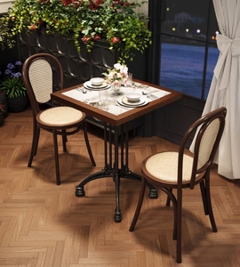 Mesa y silla de madera retro para cafetería, combinación de barra de losa de roca, mesa cuadrada, asientos de cabina de restaurante occidental - Product Image 2