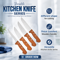 Ensemble de couteaux de chef en acier inoxydable écologique personnalisé de haute qualité, orientation de la main réglable, manche en bois original, lame de 5 à 8 pouces