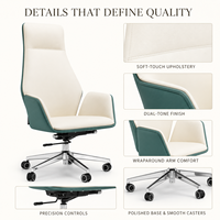 Chaise de bureau exécutive ergonomique moderne à dossier haut, réglable en hauteur, en cuir PU avec roulettes lisses et structure en bois