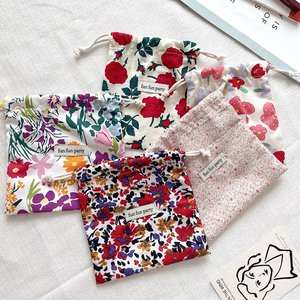 Bolsa <span class=keywords><strong>de</strong></span> Mano <span class=keywords><strong>de</strong></span> Algodón con Estampado Floral y Cordón Ajustable, con Bolsillos para Llaves y Tarjetas, Ecológica, para Teléfono Móvil, Bolsa Protectora contra el Polvo - Product Image 2