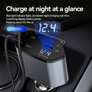 4 in 1 Retractable Car Charger Fast <b>Charging</b> Car Phone Station Charger LED Light 2 <b>Cables</b> <b>Type</b> <b>C</b> PD Quick Adapter - Product Image 4