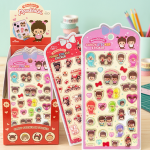 Autocollants adhésifs en PVC imprimés en 3D UV Monchhichi Candy Bonbon, dessin animé kawaii, imperméables, décoratifs pour journal, étui de téléphone - Product Image 2