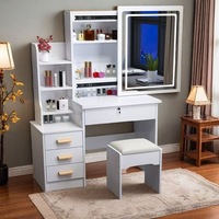 Ensemble coiffeuse de luxe moderne pour chambre à coucher avec miroir LED, tiroirs, meuble de maquillage en bois blanc, meuble d'angle minimaliste pour chambre de filles