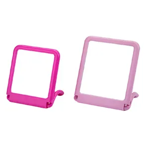Mini espelho de parede quadrado rosa, espelho multifuncional dobrável de plástico para pendurar na parede