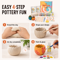 Kit de poterie à séchage à l'air sans four, outils de sculpture, peinture acrylique, vernis brillant, coffret cadeau, pour débutants, DIY, personnalisable, OEM, ODM, vente en gros