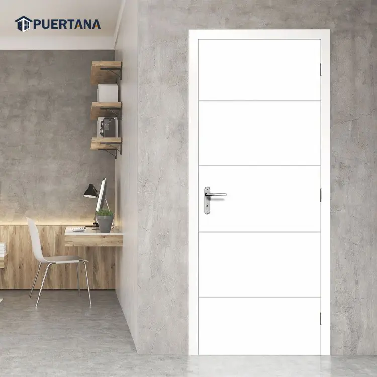 Porta interna ignifuga interni in legno MDF porta singola in legno con Design a scanalatura porta interna bianca contemporanea
