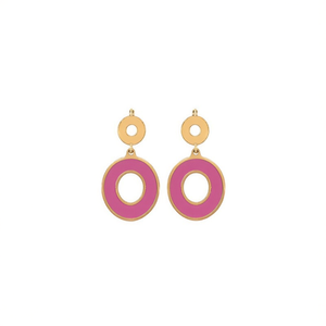 ต่างหูแฟชั่นทรงหยดน้ำ ชุบทอง PVD สแตนเลสสตีล 316L ทนทาน ดีไซน์วงกลมสีชมพู - Product Image 2