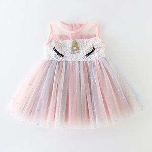 <span class=keywords><strong>Robe</strong></span> de demoiselle d'honneur pour bébé, motif licorne, tulle, paillettes, doublure en coton doux, sans manches, longueur genou, fête, princesse, fleuriste - Product Image 1