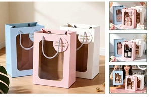 Bolsa de Regalo de Papel Azul Claro con Ventana Transparente, Asa de Cuerda de Algodón, Papel Reciclable, Estilo Clásico para Regalos y Manualidades - Product Image 2