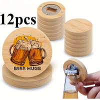 Sous-verres en bois de hêtre avec ouvre-bouteille, lot de 6, autocollants pour réfrigérateur, ouvre-bouteilles, sous-verres