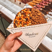 Emballage triangulaire en papier biodégradable avec logo imprimé personnalisé, support pour stroopwaffles, cornet pour stroopwafel, boîte à emporter pour crêpes