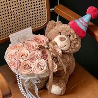 Hadiah mawar 19 untuk pacar buket bunga mawar LED beruang Teddy dengan kotak untuk Festival hadiah Natal Hari Valentine