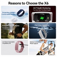 Pulsera Inteligente X6 Spovan sin Pantalla, 10g, IP68, Frecuencia Cardíaca Real 24/7, SpO2, Sueño, 128 Modos Deportivos, Control de Fotos por Gestos, LED, Batería de Larga Duración