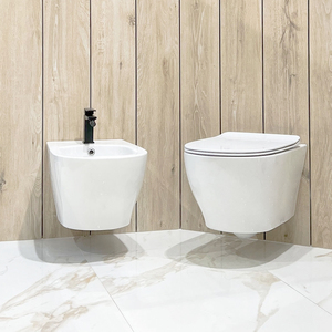 WC <span class=keywords><strong>suspendu</strong></span> rétro en céramique vitrifiée avec <span class=keywords><strong>bidet</strong></span> intégré, pour écoles, couleur fraîche - Product Image 1