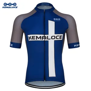 Pakaian Sepeda dengan Logo Khusus, Pakaian Bersepeda Biru Gelap, Jersey Bersepeda Tim Cross Full Zip