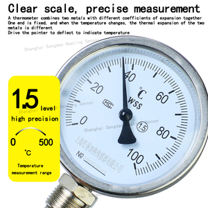 Termômetro Bimetálico Termômetro de Ponteiro Radial/Axial Medição de Temperatura Industrial para Tubulação e Caldeira WSS401/411 - Product Image 3