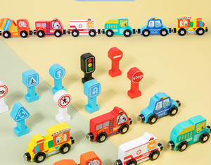 Nouveau design, train en bois pour enfants, ensemble <span class=keywords><strong>de</strong></span> feux <span class=keywords><strong>de</strong></span> circulation, panneaux <span class=keywords><strong>de</strong></span> <span class=keywords><strong>signalisation</strong></span> routière, jeu éducatif d'apprentissage, jouets cadeaux pour les enfants <span class=keywords><strong>de</strong></span> 2 à 4 ans - Product Image 4