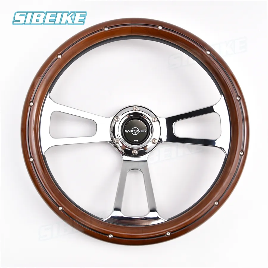 With Rivet Wood Racing Steering wheel Wooden Vintage Steering wheel Chrome Spoke Retro Racing Steering Wheel