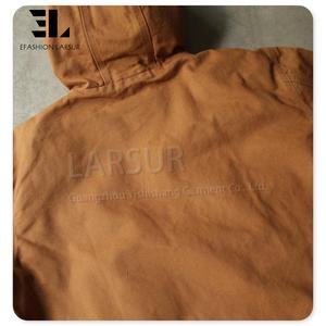LARSUR Custom Distress Wash Heavy Duck Canvas Work Jacket With Lined Vintage Worker Hooded Jacket <strong>Chore</strong> Hoodie Jacket <strong>Coat</strong> <strong>Men</strong> - Product Image 3