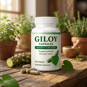 Cápsulas de Extracto de Raíz de Giloy Orgánico 500mg 60 Unidades Suplemento Dietético Herbal Natural Puro Cápsulas de Giloy Puro 500mg 60 Vegetarianas - Product Image 1