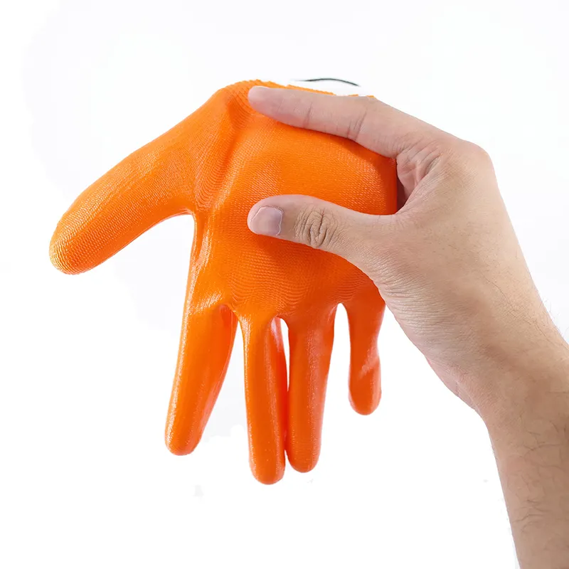 New Design White Orange Nitrile Dipped Coated Wear Resistant Nitrile Working Gloves