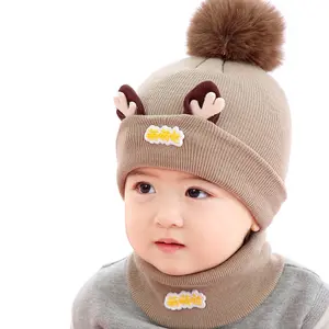 Enfant en bas âge chapeaux ensemble tricoté enfants bébé épaississement tricoté foulard hiver écharpe et chapeau ensemble