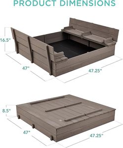 Grande bac à sable en bois d'extérieur pour enfants, bac à sable en bois 120 x gris avec couvercle et bancs, scellable - Product Image 3