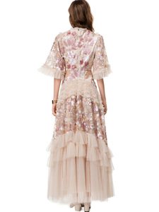 <span class=keywords><strong>Abito</strong></span> da Sera <span class=keywords><strong>Lungo</strong></span> Taglie Forti 2025 Autunno Donna, Ricamo Floreale Paillettato All-Over, Maniche Svasate, Balze <span class=keywords><strong>a</strong></span> Cascata, Vestito <span class=keywords><strong>Lungo</strong></span> 4XL - Product Image 6