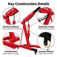 Grue d'atelier hydraulique pliable de 1 tonne, élévateur de moteur robuste pour le démontage de moteurs de voitures en atelier