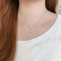 Ciondolo in Oro 18K con Diamante Coltivato in Laboratorio, Minimalista, alla Moda, a Quattro Griffe, Versatile, Taglio Ovale, Gioielli Raffinati da Donna, Catene Delicate