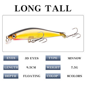 Leurre flottant XY-345 95mm 7.5g pour la pêche au bar avec grelots et hameçon triple - Product Image 5